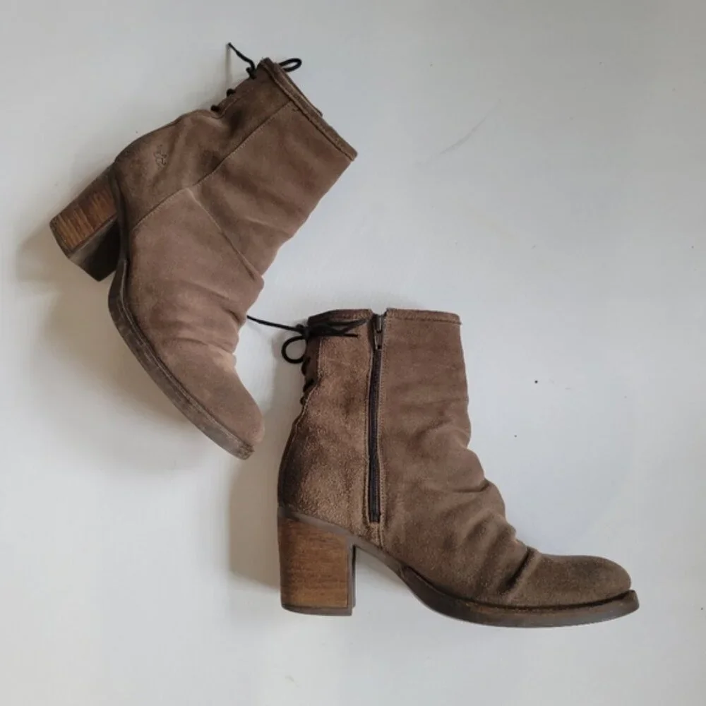 BOS & CO Barlow Suede Lace Up Back Heeled Booties Size 39 EU  8 US